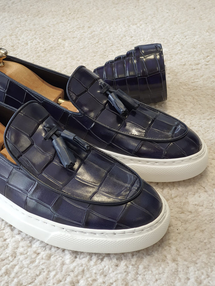 Chase Croc Navy Leather Shoes