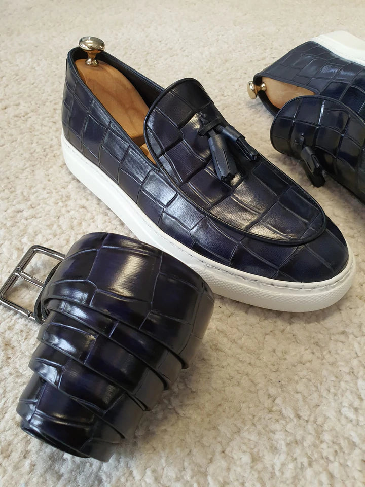 Chase Croc Navy Leather Shoes