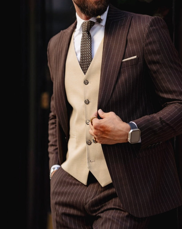 Self-patterned Slim Fit Suit - Beige-Brown