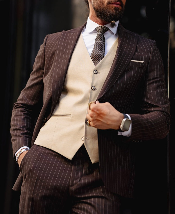 Self-patterned Slim Fit Suit - Beige-Brown