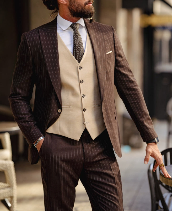 Self-patterned Slim Fit Suit - Beige-Brown