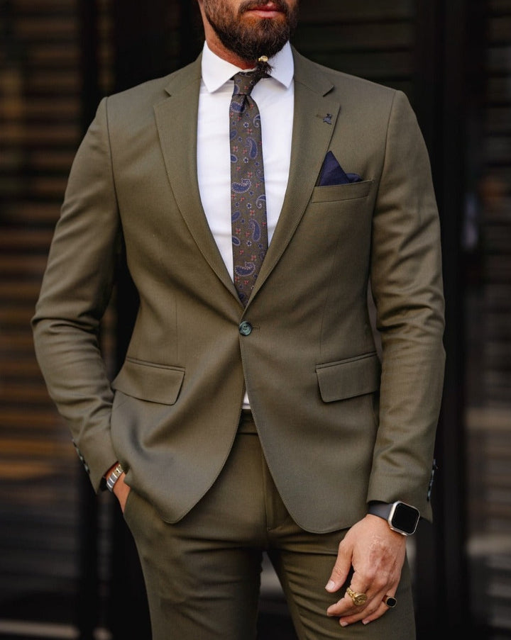 Custom Design Slim Fit Sports Suit - Khaki