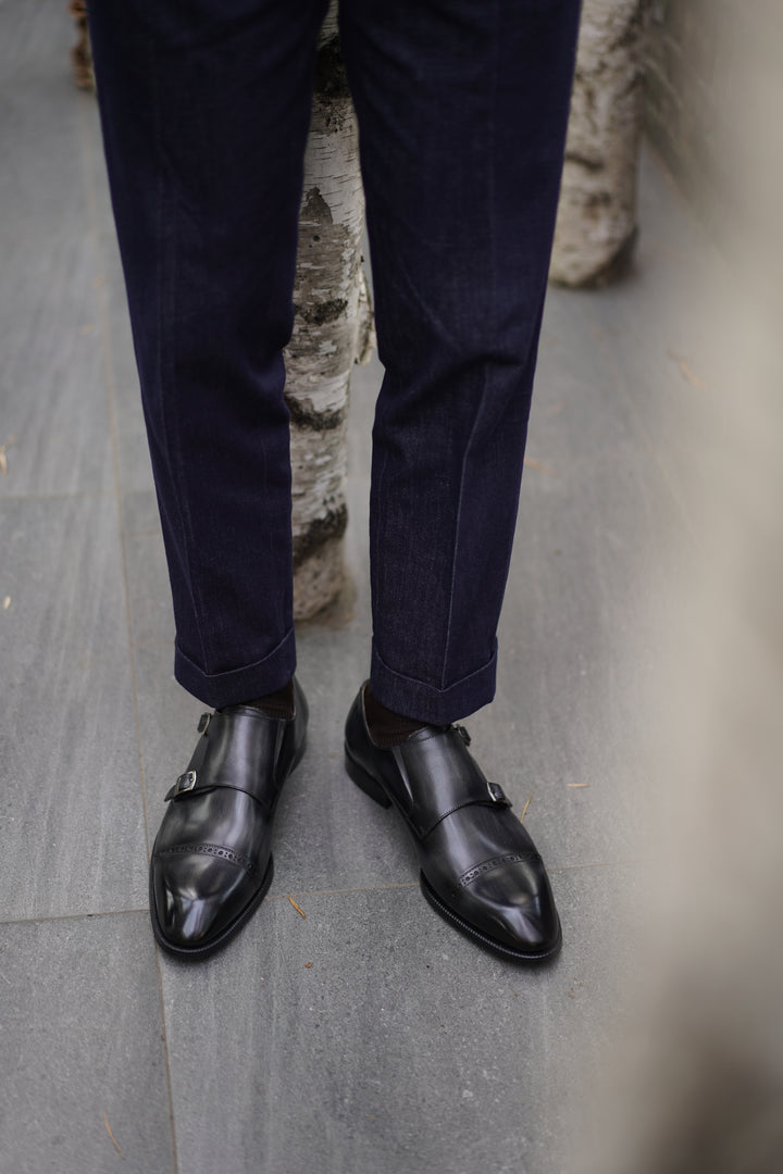 MenStyleWith Double Monk Strap Leather Shoes