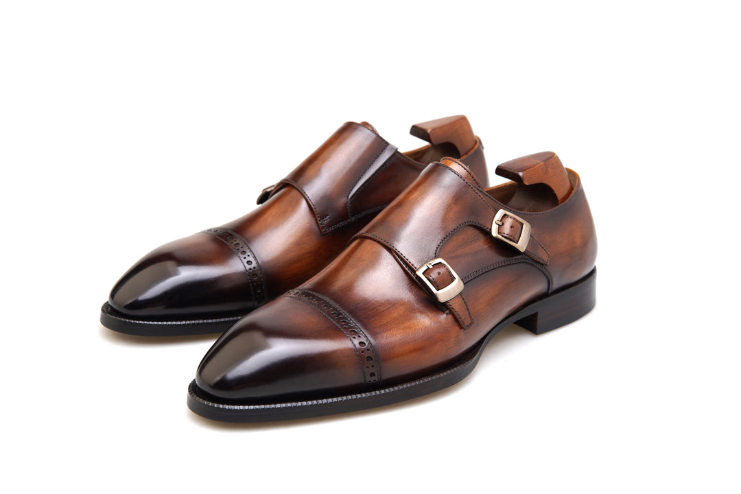 MenStyleWith Double Monk Strap Leather Shoes