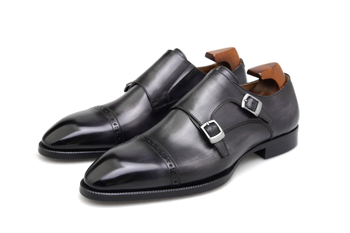 MenStyleWith Double Monk Strap Leather Shoes