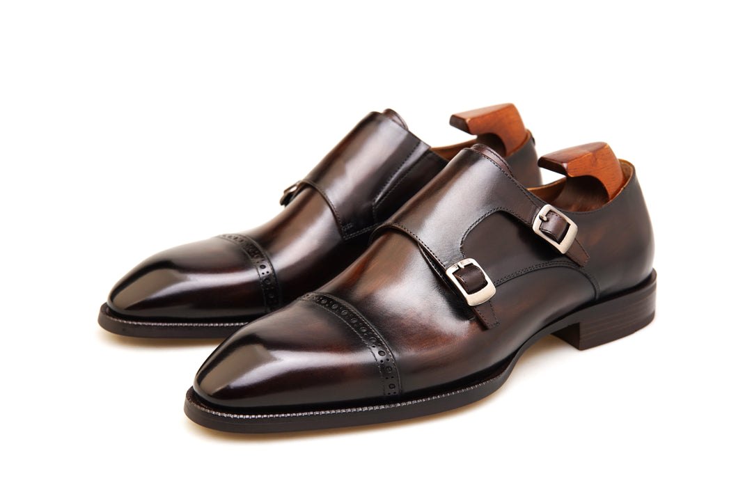 Double Monk Strap Leather Shoes