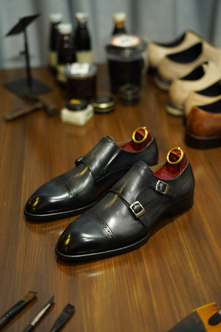 MenStyleWith Double Monk Strap Leather Shoes