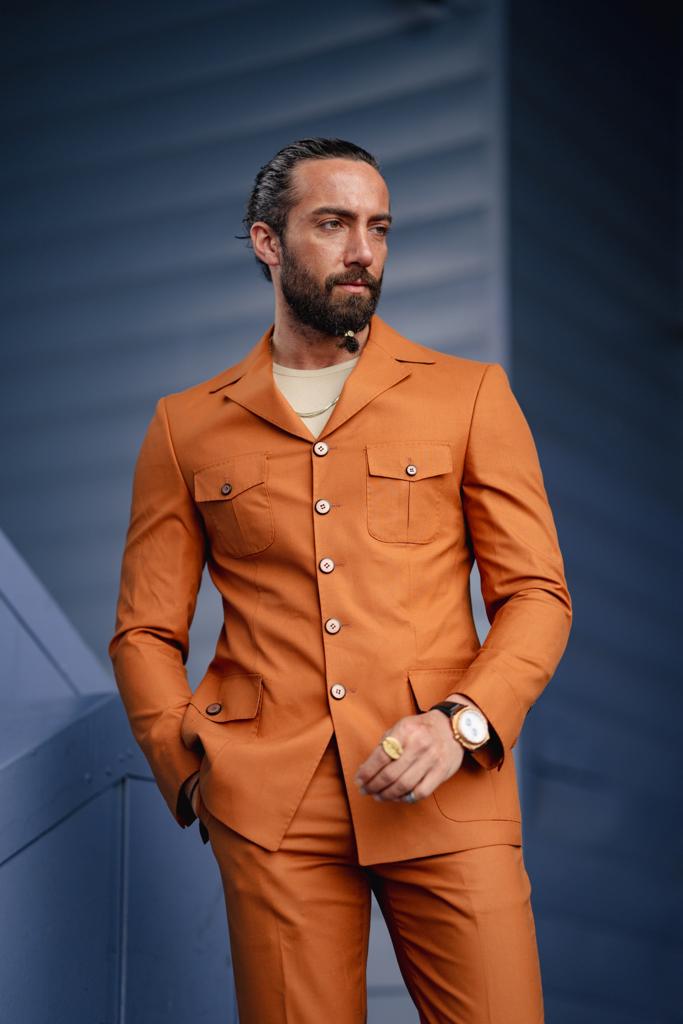 Dovetail Collar Safari Tile Slim Fit Suit - Tile