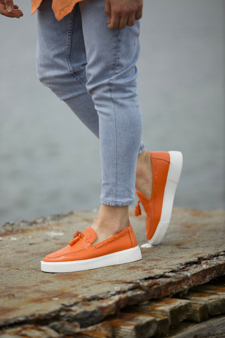 Eva Sole Tassel Detail Leather Shoes - Orange