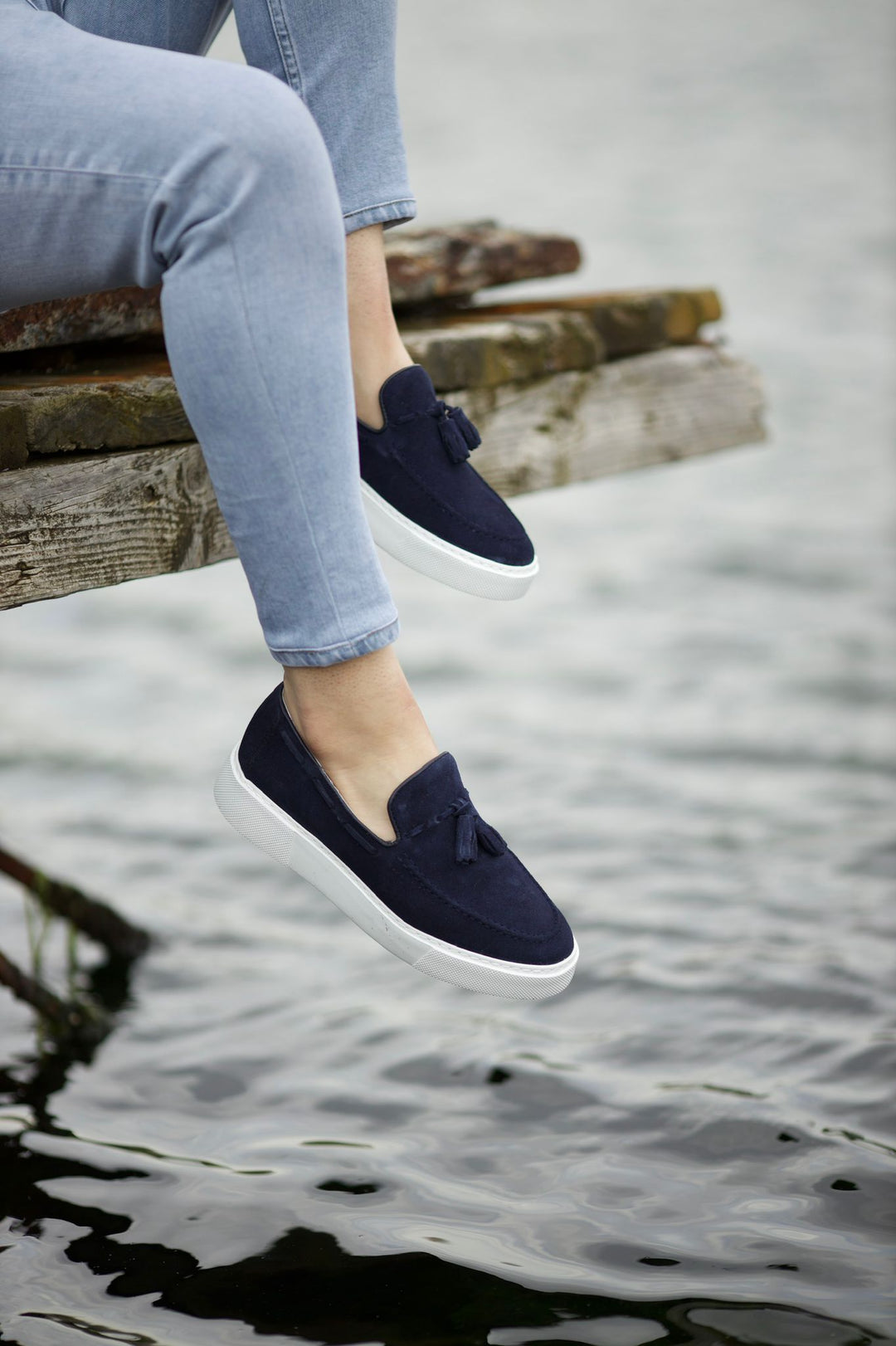 Eva Sole Tassel Detail Suede Shoes - Navy Blue