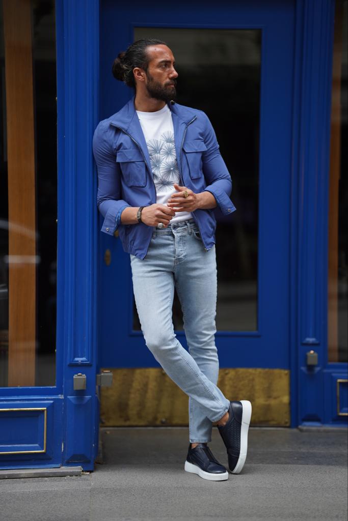 Manteau Bomber Élastique à Taille Détaillée Avec Poche Avant - Bleu