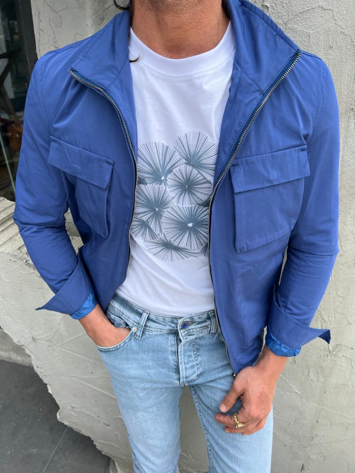 Manteau Bomber Élastique à Taille Détaillée Avec Poche Avant - Bleu