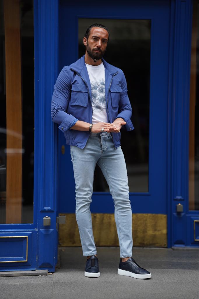 Manteau Bomber Élastique à Taille Détaillée Avec Poche Avant - Bleu