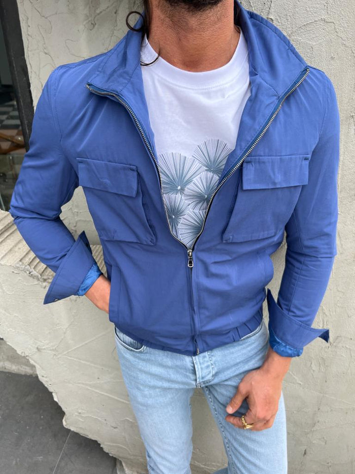 Manteau Bomber Élastique à Taille Détaillée Avec Poche Avant - Bleu