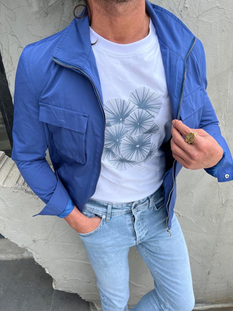 Manteau Bomber Élastique à Taille Détaillée Avec Poche Avant - Bleu