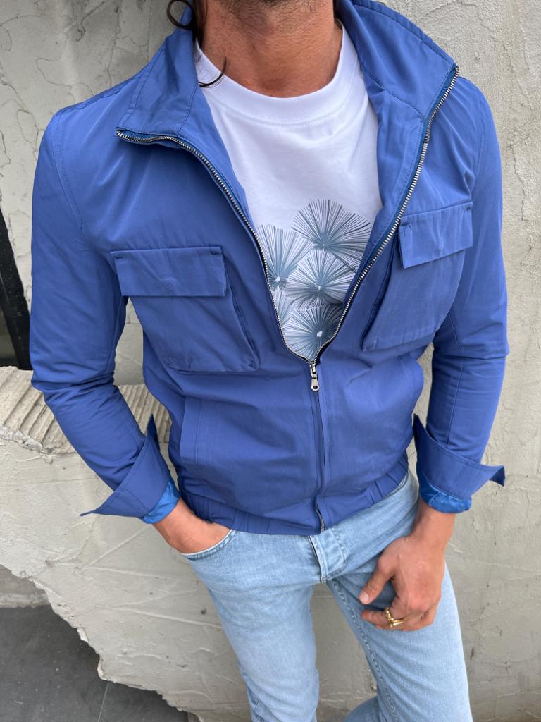 Manteau Bomber Élastique à Taille Détaillée Avec Poche Avant - Bleu