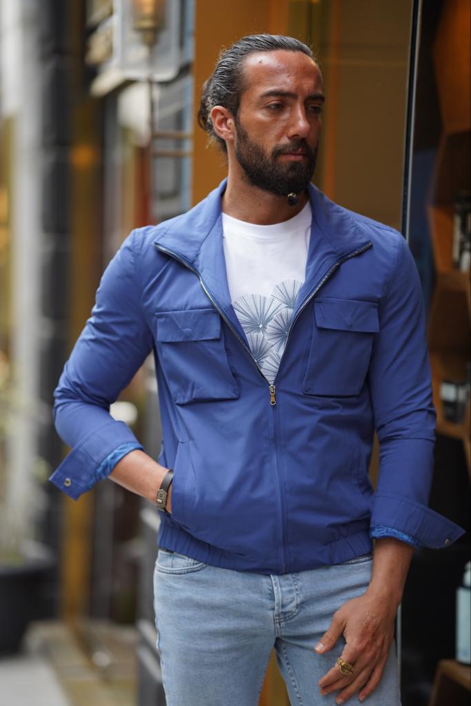 Manteau Bomber Élastique à Taille Détaillée Avec Poche Avant - Bleu