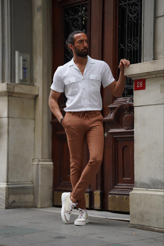 Chemise coupe slim à col montant - Blanc