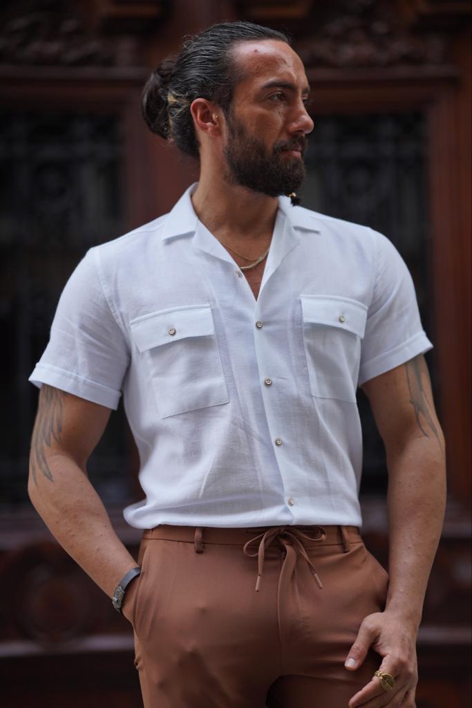 Chemise coupe slim à col montant - Blanc