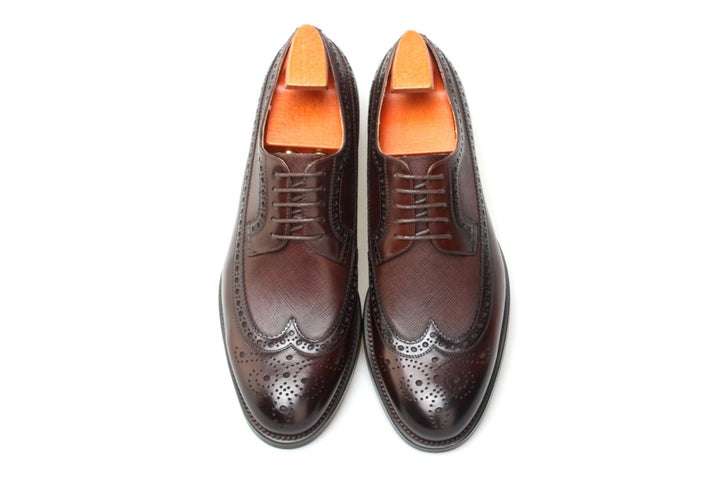 MenStyleWith Chaussures Wingtip Derby marron foncé faites à la main pour hommes PE926-B605