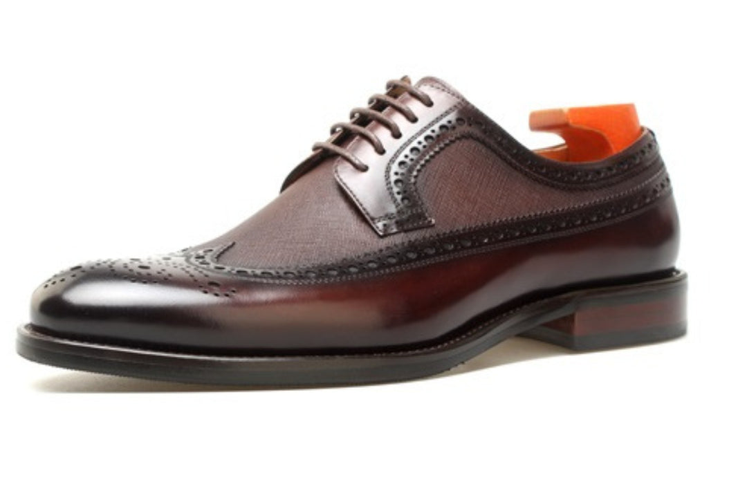 MenStyleWith Chaussures Wingtip Derby marron foncé faites à la main pour hommes PE926-B605