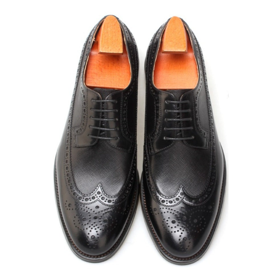 MenStyleWith Chaussures Wingtip Derby marron foncé faites à la main pour hommes PE926-B605