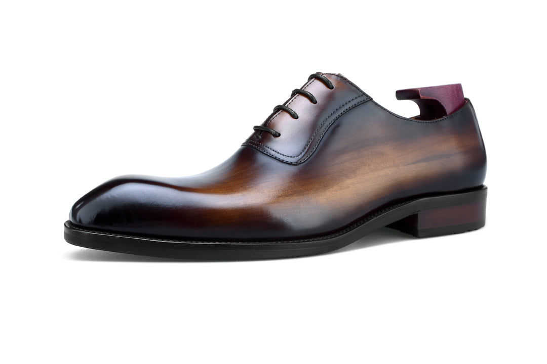 MenStyleWith Chaussures en cuir de veau Oxford noir et marron à bout uni F64-NG1