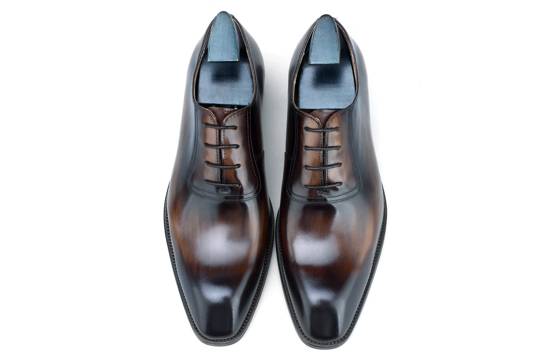 MenStyleWith Chaussures en cuir de veau Oxford noir et marron à bout uni F64-NG1