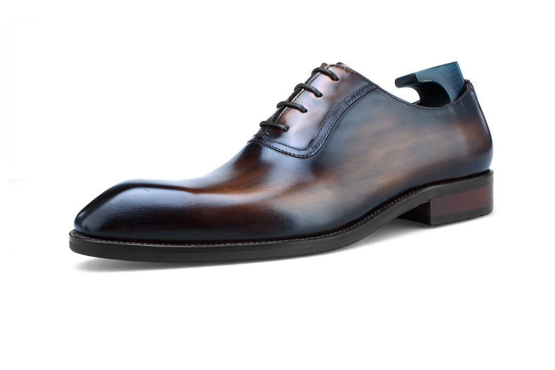 MenStyleWith Chaussures en cuir de veau Oxford noir et marron à bout uni F64-NG1