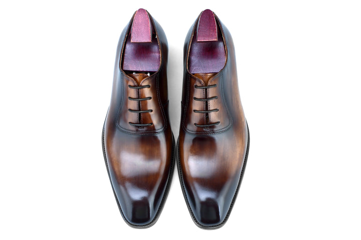 MenStyleWith Chaussures en cuir de veau Oxford noir et marron à bout uni F64-NG1