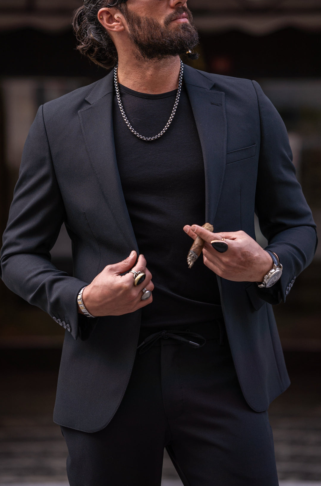 Special Design Alim Fıt Sports Cut Elastıc Waist Suit - Black