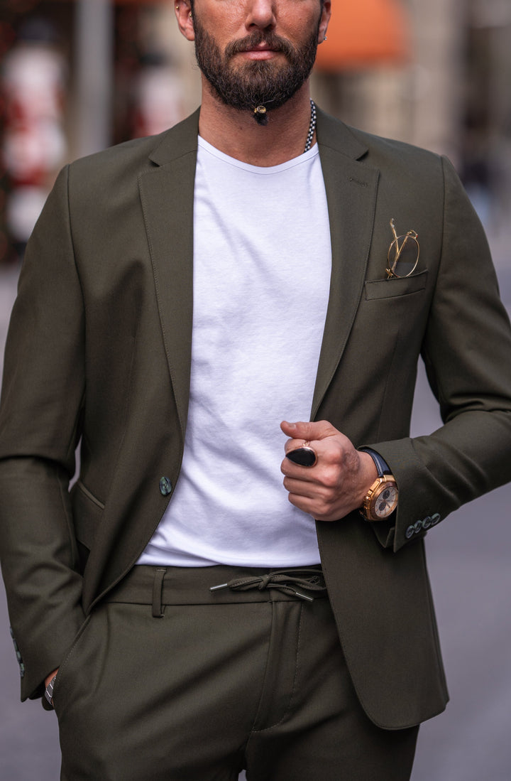 Special Design Alim Fit Sports Cut Elastıc Waist Suit - Khaki