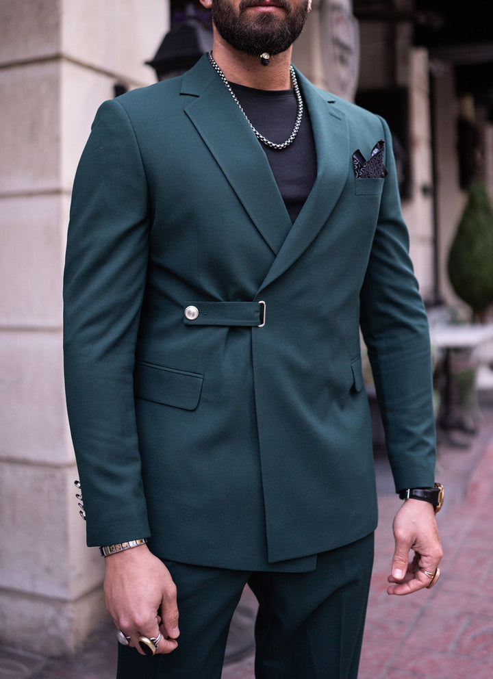 Slim Fıt Exclusive Suit Wıth Belt Buckley Detail - Green