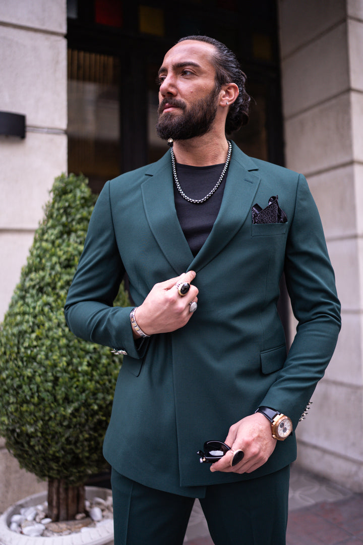 Slim Fıt Exclusive Suit Wıth Belt Buckley Detail - Green