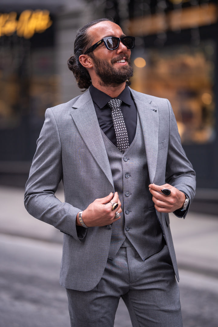 Special Design Slim Fit Lycra Fabric Plain Suit - Grey