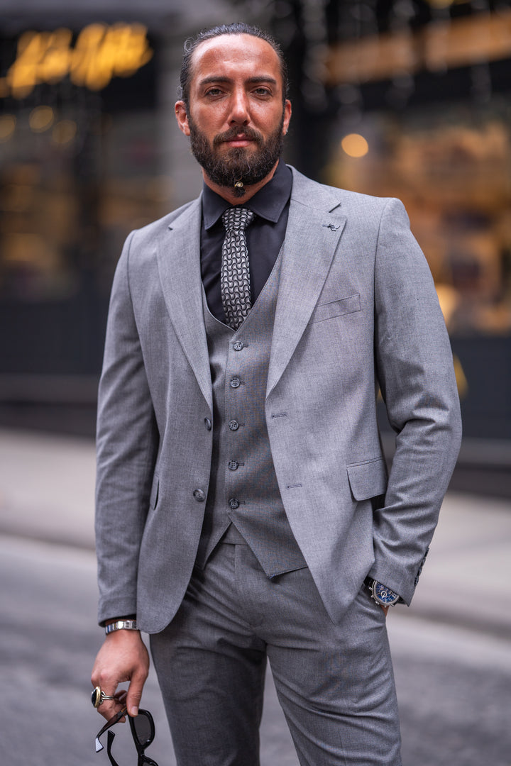 Special Design Slim Fit Lycra Fabric Plain Suit - Grey