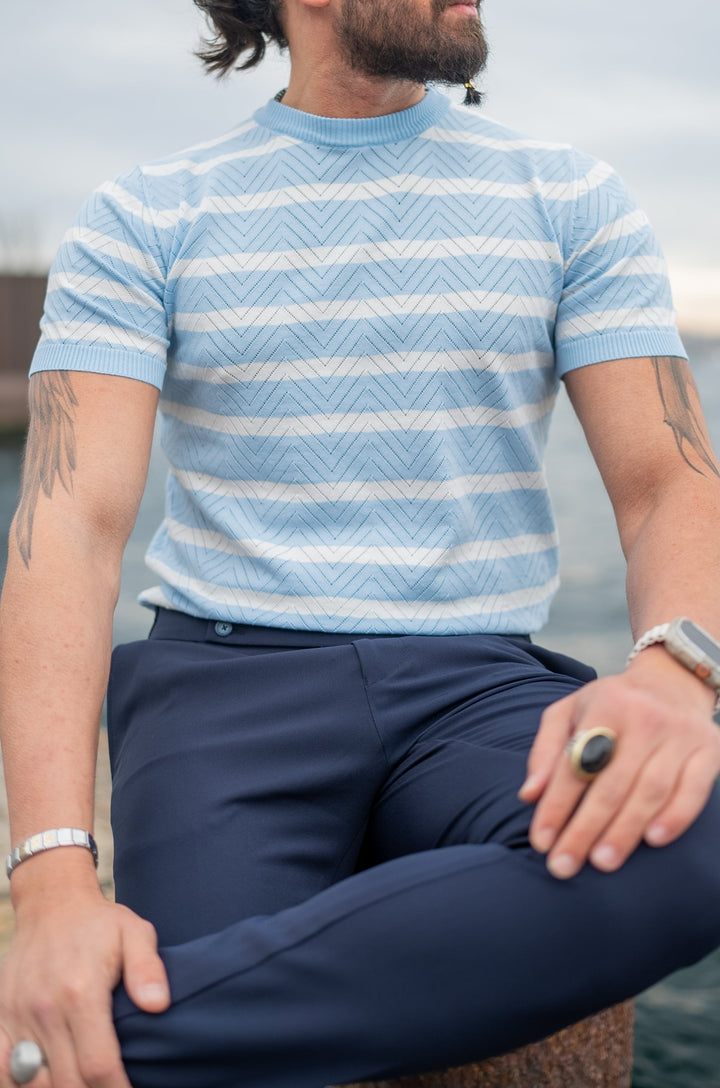 Special Design Slim Fit Stripe Patterned Crew Neck Knitwear - Blue