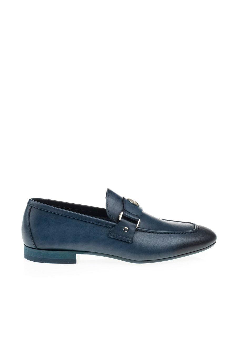 MenStyleWith Buckled Detail Navy Leather Shoes