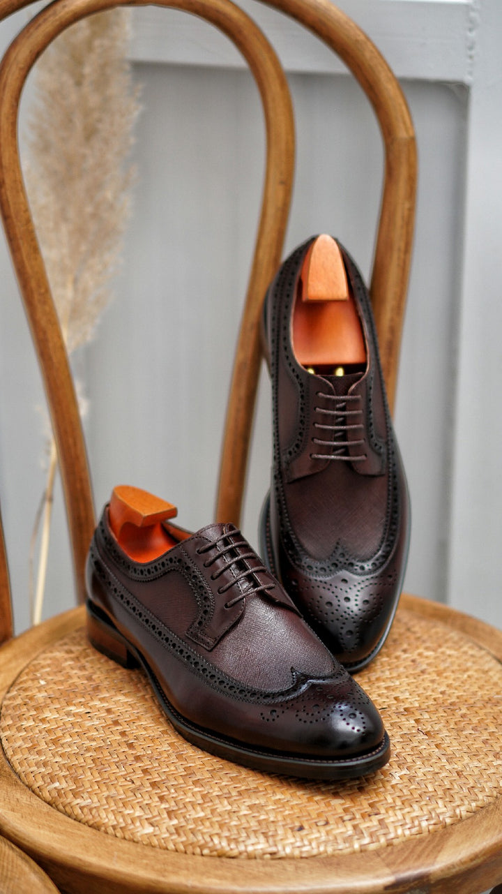 MenStyleWith Chaussures Wingtip Derby marron foncé faites à la main pour hommes PE926-B605