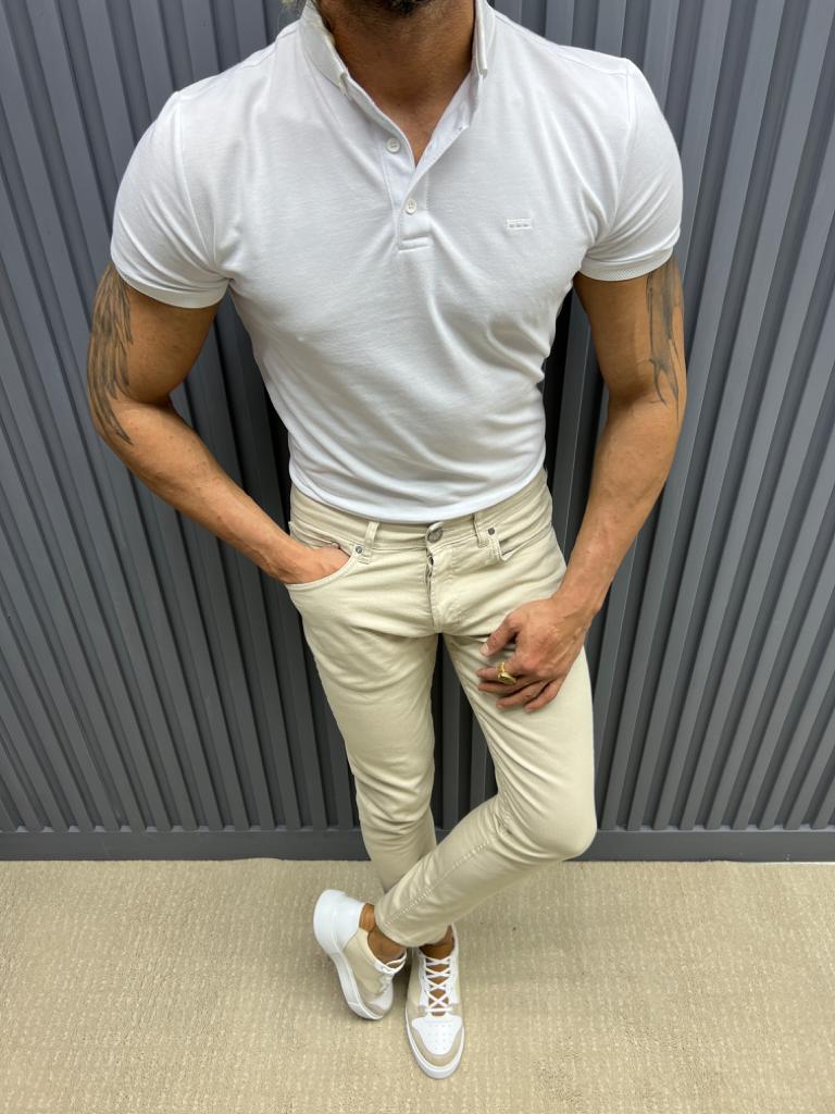 Polo Neck Slim Fit Knitwear T-shirt - White