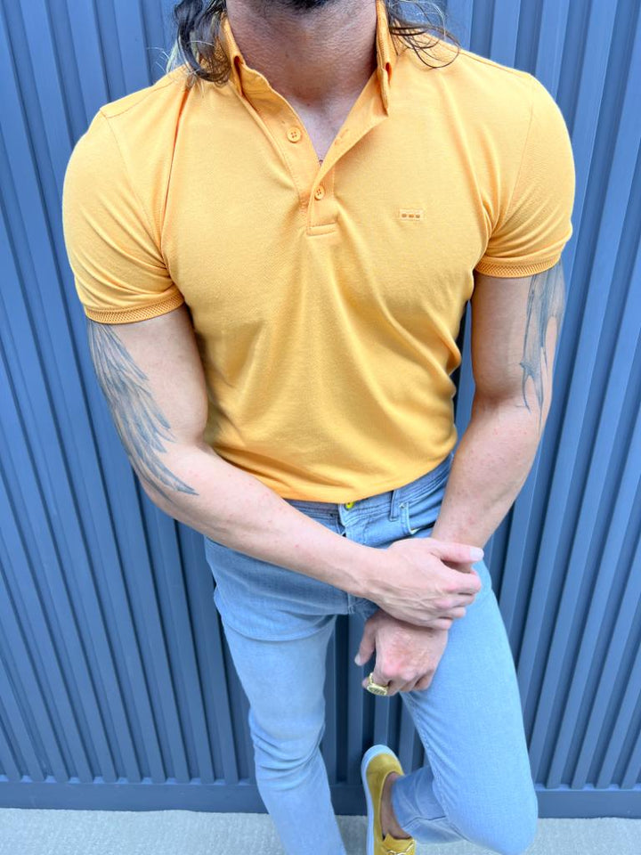 Polo Neck Slim Fit Knitwear T-shirt - Yellow