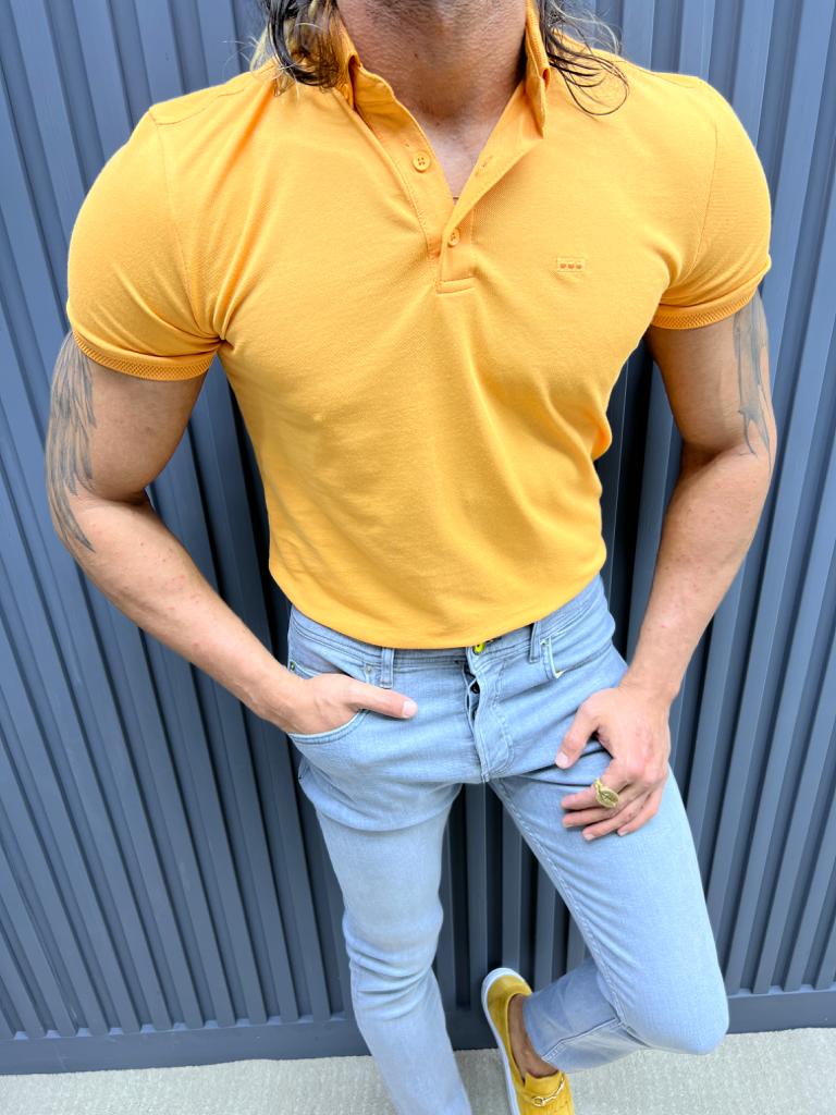 Polo Neck Slim Fit Knitwear T-shirt - Yellow