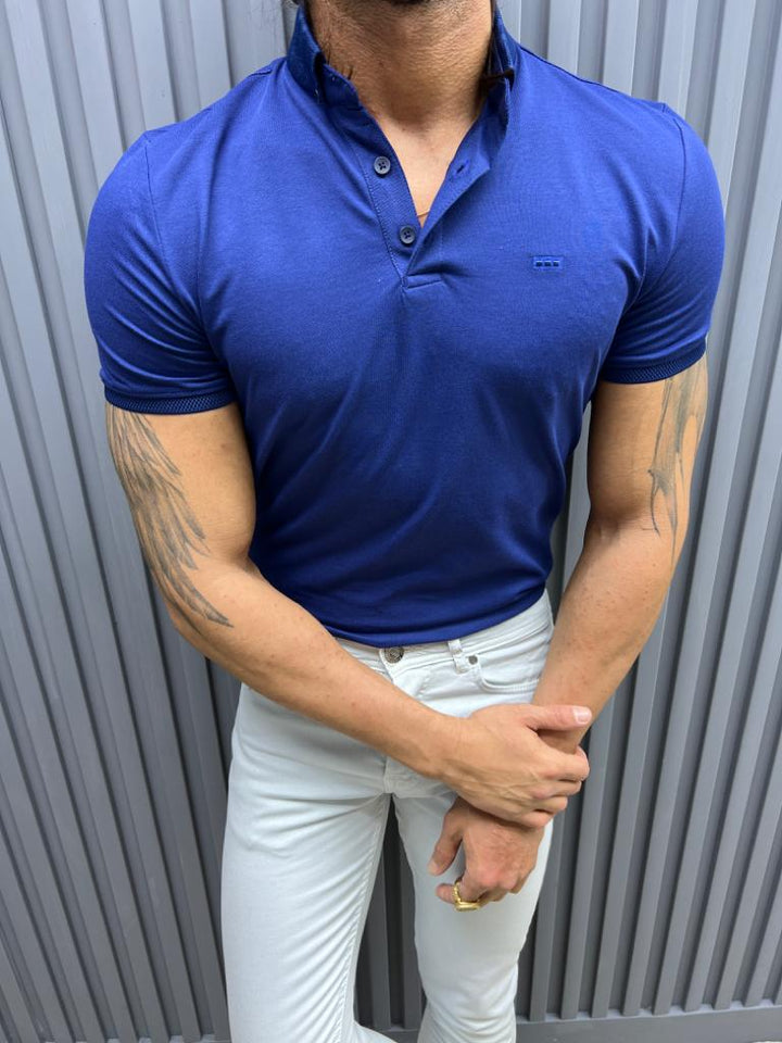 Polo Neck Slim Fit T-shirt Knitwear T-shirt - Royal Blue