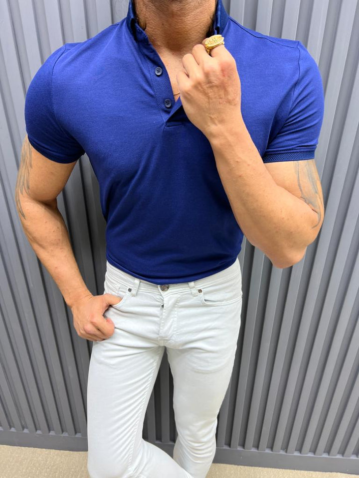 Polo Neck Slim Fit T-shirt Knitwear T-shirt - Royal Blue