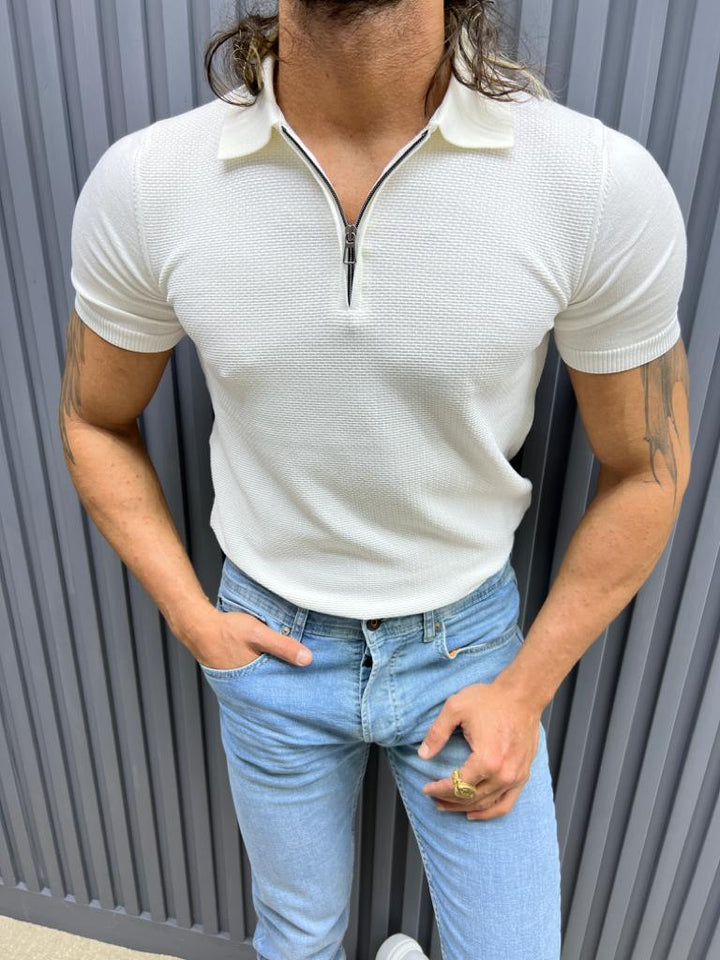 Polo Neck Slim Fit T-shirt Knitwear T-shirt - White