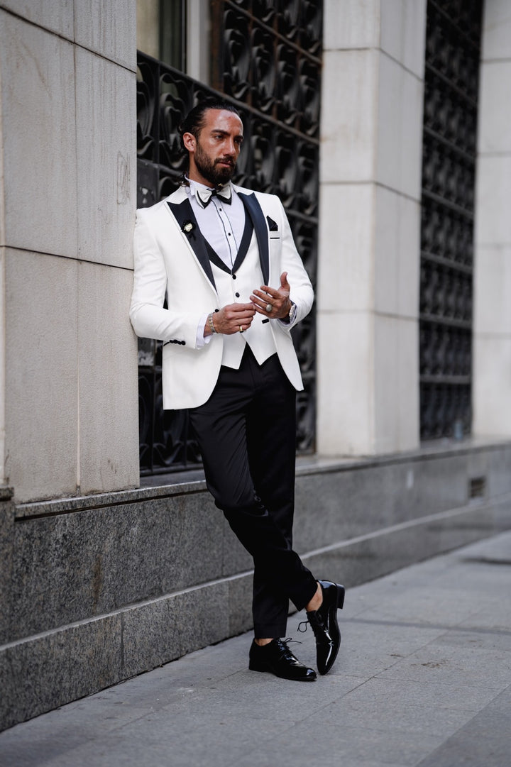 Satin Collar Special Design Suit  - White