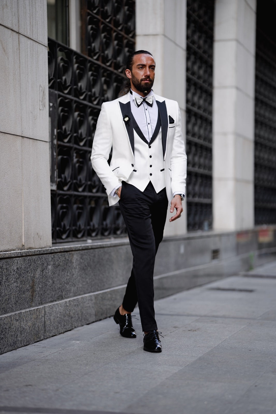 Satin Collar Special Design Suit  - White