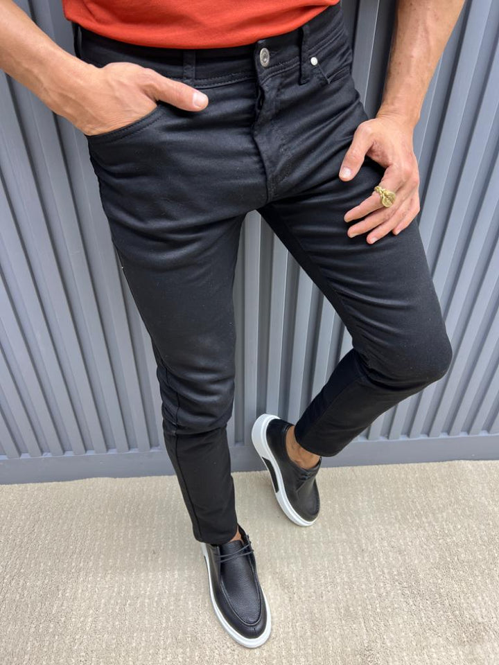 Slim Fit Jeans With Side Pockets - Black