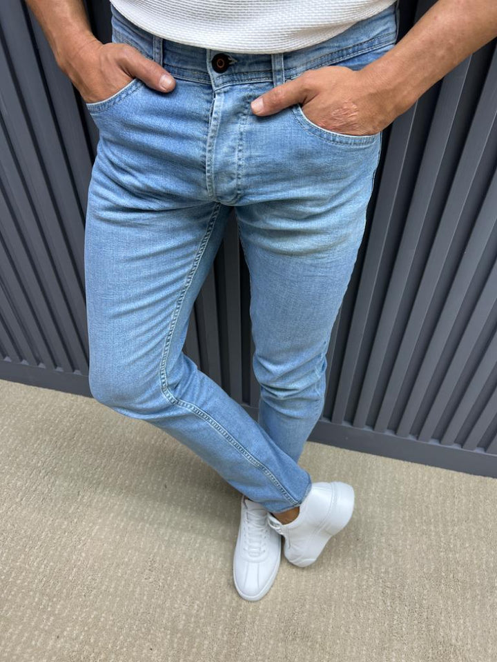 Slim Fit Jeans With Side Pockets - Blue