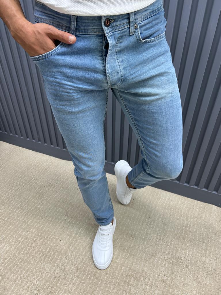 Slim Fit Jeans With Side Pockets - Blue